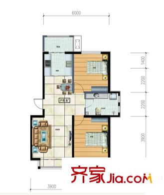 萬(wàn)都國(guó)際1#樓標(biāo)準(zhǔn)層B’戶型 2室2廳1衛(wèi)1廚