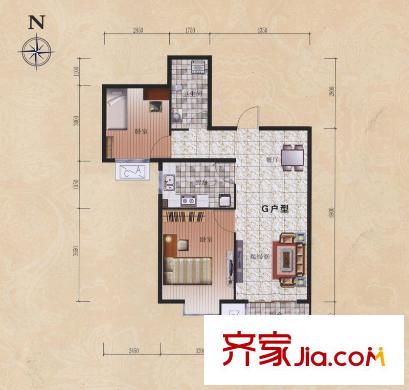 誠安友誼天地1#樓標(biāo)準(zhǔn)層G戶型 2室2廳1衛(wèi)1廚