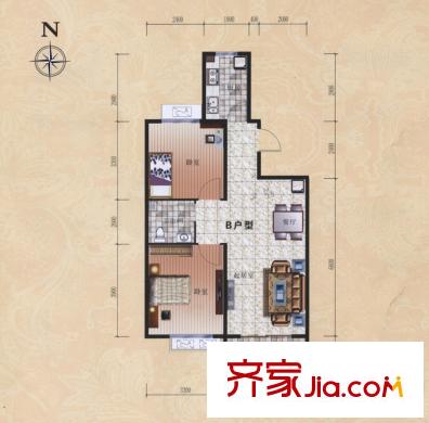 誠安友誼天地2#樓標(biāo)準(zhǔn)層B戶型 2室2廳1衛(wèi)1廚