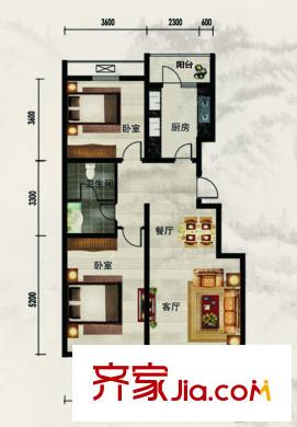 左岸景林二期長虹苑19、23號(hào)樓標(biāo)準(zhǔn)層C2-1戶型 