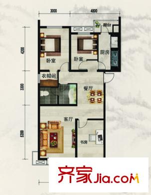 左岸景林二期長虹苑8、15號(hào)樓標(biāo)準(zhǔn)層C1-5戶型 