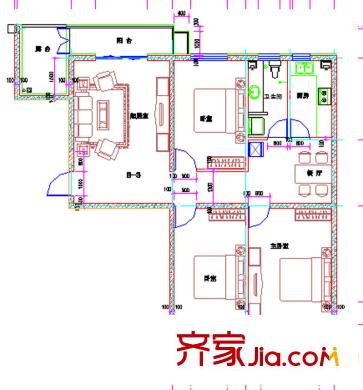 盛安金景1號樓B-3戶型 3室2廳1衛(wèi)1廚