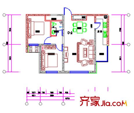 盛安金景6號(hào)樓C-2戶型 2室2廳1衛(wèi)1廚