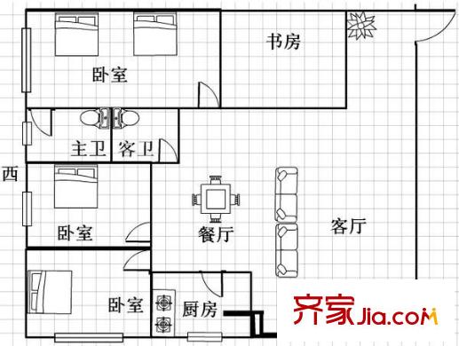 花開富貴 3室 戶型圖