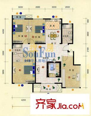 鼎盛新城8/12號(hào)樓H戶型標(biāo)準(zhǔn)層戶型 4室2廳2衛(wèi)1廚