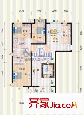 鼎盛新城8號(hào)樓E戶型 3室2廳2衛(wèi)1廚