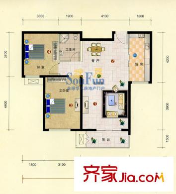 鼎盛新城8號(hào)樓D戶型 2室2廳1衛(wèi)1廚