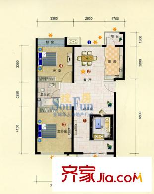 鼎盛新城6/8/9/13號(hào)樓C戶型 2室2廳1衛(wèi)1廚