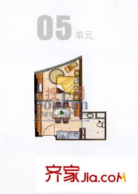 華林星座戶型圖1室1廳1衛(wèi)1廚