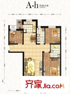 南湖金地D3#、D5#樓標準層A-h戶型 3室2廳2衛(wèi)1廚