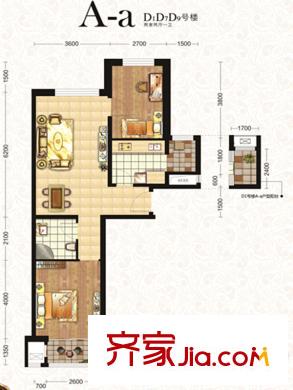 南湖金地D1#、D7#、D9#樓標準層A-a戶型 2室2廳1衛(wèi)1廚