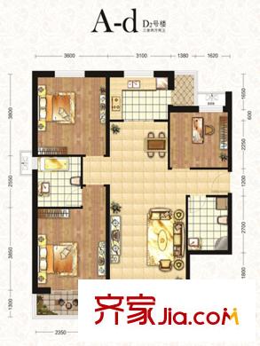 南湖金地D2#樓標準層A-d戶型 3室2廳2衛(wèi)1廚