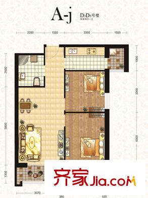 南湖金地D3#、D5#樓標準層A-j戶型 2室2廳1衛(wèi)1廚