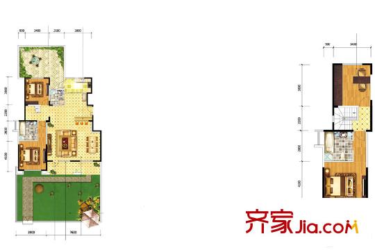 海航疊山院102、104號(hào)樓躍層A1/2戶型 4室3廳3衛(wèi)2廚