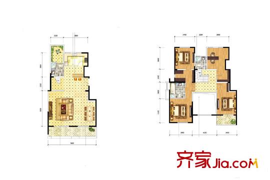 海航疊山院102、104號(hào)樓躍層A2/3戶型 4室2廳3衛(wèi)2廚