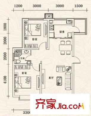 坤拓東方嘉苑108#M戶型 2室2廳1衛(wèi)1廚