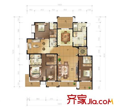金隅樂府洋房A5#A9#A10#A13#樓標(biāo)準(zhǔn)層D戶型 4室2廳4衛(wèi)1廚