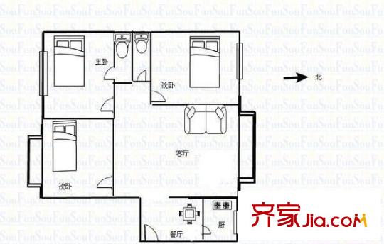 群升國(guó)際D區(qū) 3室 戶型圖