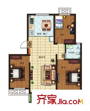 大悅新城206#樓標(biāo)準(zhǔn)層C3戶型 3室1廳1衛(wèi)1廚