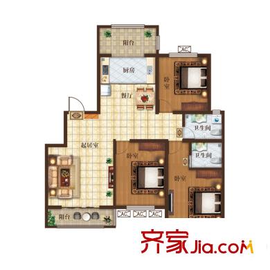 大悅新城210#樓標(biāo)準(zhǔn)層I1戶型 3室2廳2衛(wèi)1廚