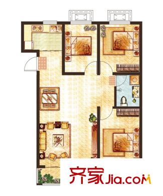 大悅新城105/106#樓標(biāo)準(zhǔn)層1F戶型 3室2廳1衛(wèi)