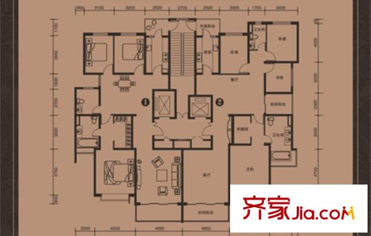 唐山恒大華府1號樓標準層1-4戶型 3室2廳2衛(wèi)1廚