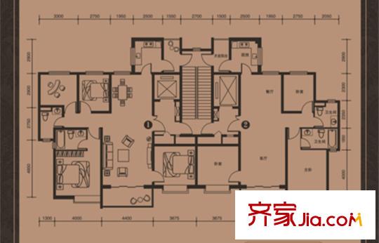唐山恒大華府2號樓標準層2-2戶型 4室2廳2衛(wèi)1廚