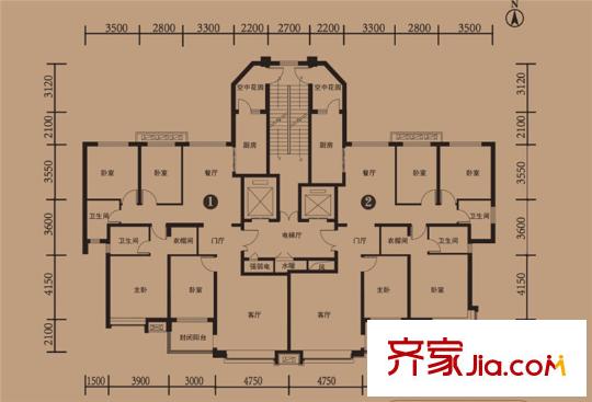 唐山恒大華府4號樓標準層2戶型 4室2廳2衛(wèi)1廚