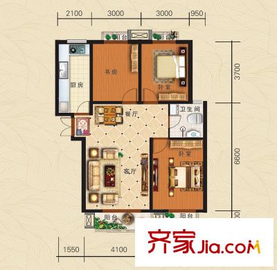 龍澤國際7#樓標(biāo)準層D-3戶型 3室2廳1衛(wèi)1廚