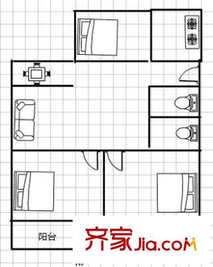 龍洲公寓 3室 戶型圖