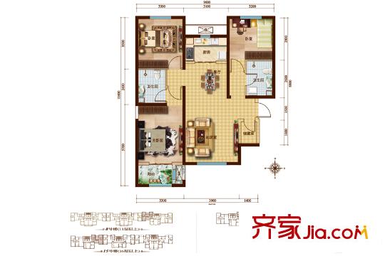 電建地產(chǎn)首郡二期8/13/15#樓標(biāo)準(zhǔn)層C6戶型 3室2廳2衛(wèi)1廚
