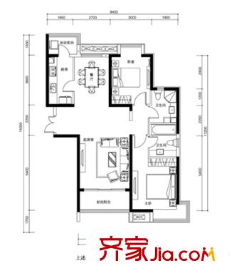 唐山雅頌居10#樓標準層F戶型 2室2廳2衛(wèi)1廚