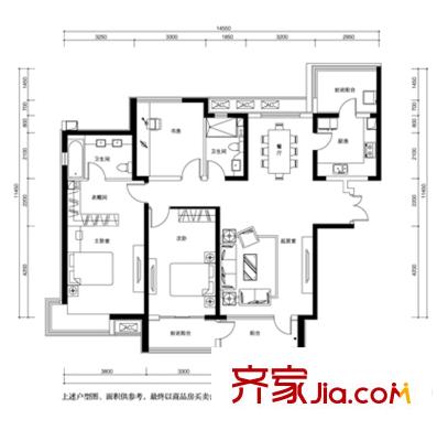 唐山雅頌居1#樓標準層A戶型 3室2廳2衛(wèi)1廚