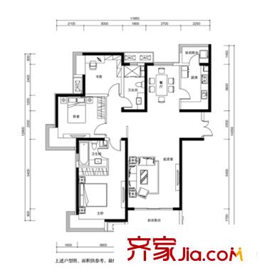 唐山雅頌居7#樓標準層C戶型 3室2廳2衛(wèi)1廚