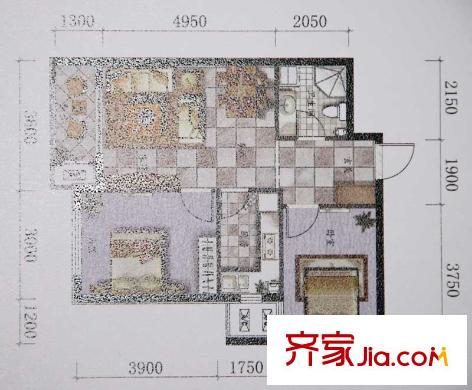 昱海瀾灣CD區(qū)B戶型 2室2廳1衛(wèi)1廚