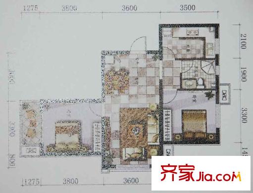 昱海瀾灣CD區(qū)E戶型 2室2廳1衛(wèi)1廚