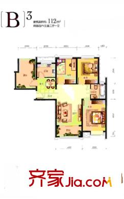 水岸東方一期2#、3#樓標(biāo)準(zhǔn)層B3戶型 3室2廳1衛(wèi)1廚