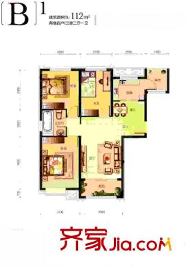 水岸東方一期2#、3#樓標(biāo)準(zhǔn)層B1戶型 3室2廳1衛(wèi)1廚
