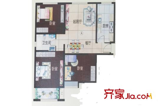 依水名園1/2號樓A戶型 3室2廳1衛(wèi)1廚