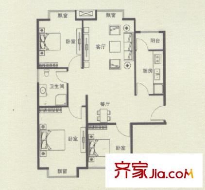 天昱金元南樓B1戶型103平米 3室2廳1衛(wèi)1廚