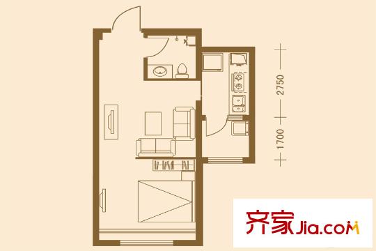 鳳城國貿北區(qū)6#4戶型 1室1廳1衛(wèi)1廚