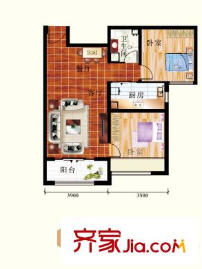 鳳城國貿(mào)7# 8#C1戶型 2室2廳1衛(wèi)1廚