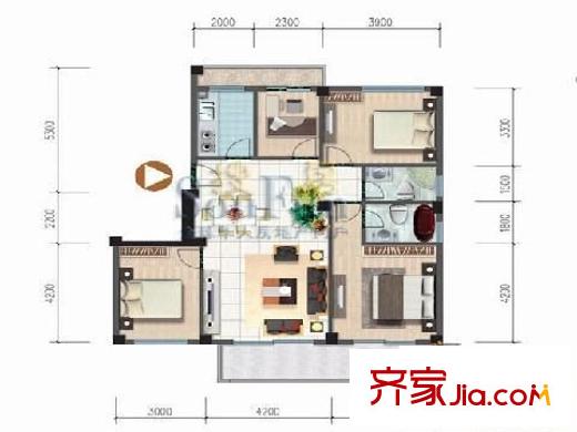 榕信東苑 3室 戶型圖