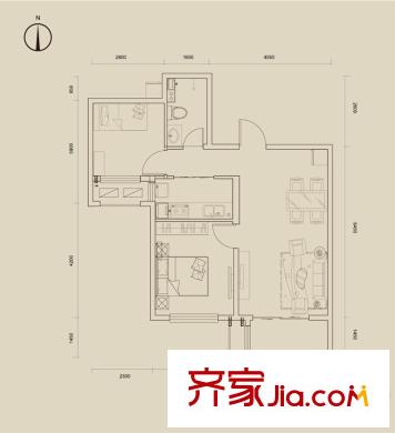 唐詩(shī)里A02、A03、A04號(hào)樓標(biāo)準(zhǔn)層B戶型 2室1廳1衛(wèi)1廚