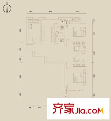 唐詩(shī)里A02、A03、A04號(hào)樓標(biāo)準(zhǔn)層C戶型 2室1廳1衛(wèi)1廚