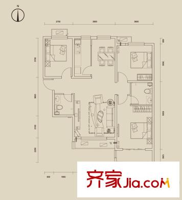 唐詩(shī)里A02、A03、A04號(hào)樓標(biāo)準(zhǔn)層E戶型 3室2廳2衛(wèi)