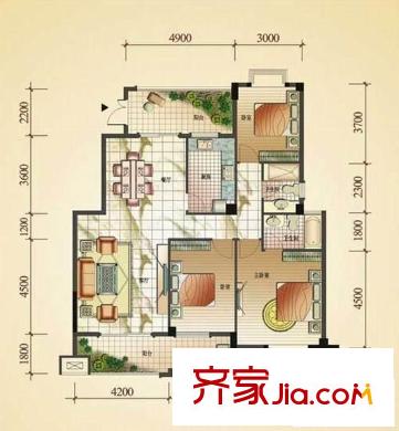 家天下三木城B區(qū) 3室 戶型圖