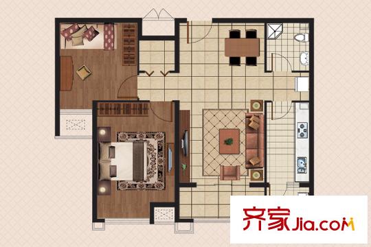 世紀(jì)瑞庭301/302/304/401/405#樓標(biāo)準(zhǔn)層F戶型 2室2廳1衛(wèi)1廚