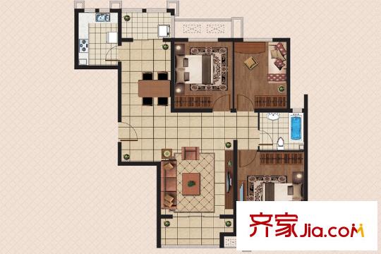 世紀(jì)瑞庭301/304/401/402/405-407#樓標(biāo)準(zhǔn)層C4戶型 3室2廳1衛(wèi)1廚