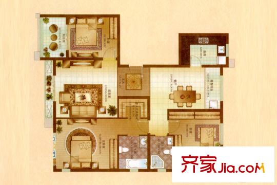 世紀(jì)瑞庭一期302/303#樓標(biāo)準(zhǔn)層G1戶型 3室2廳2衛(wèi)1廚